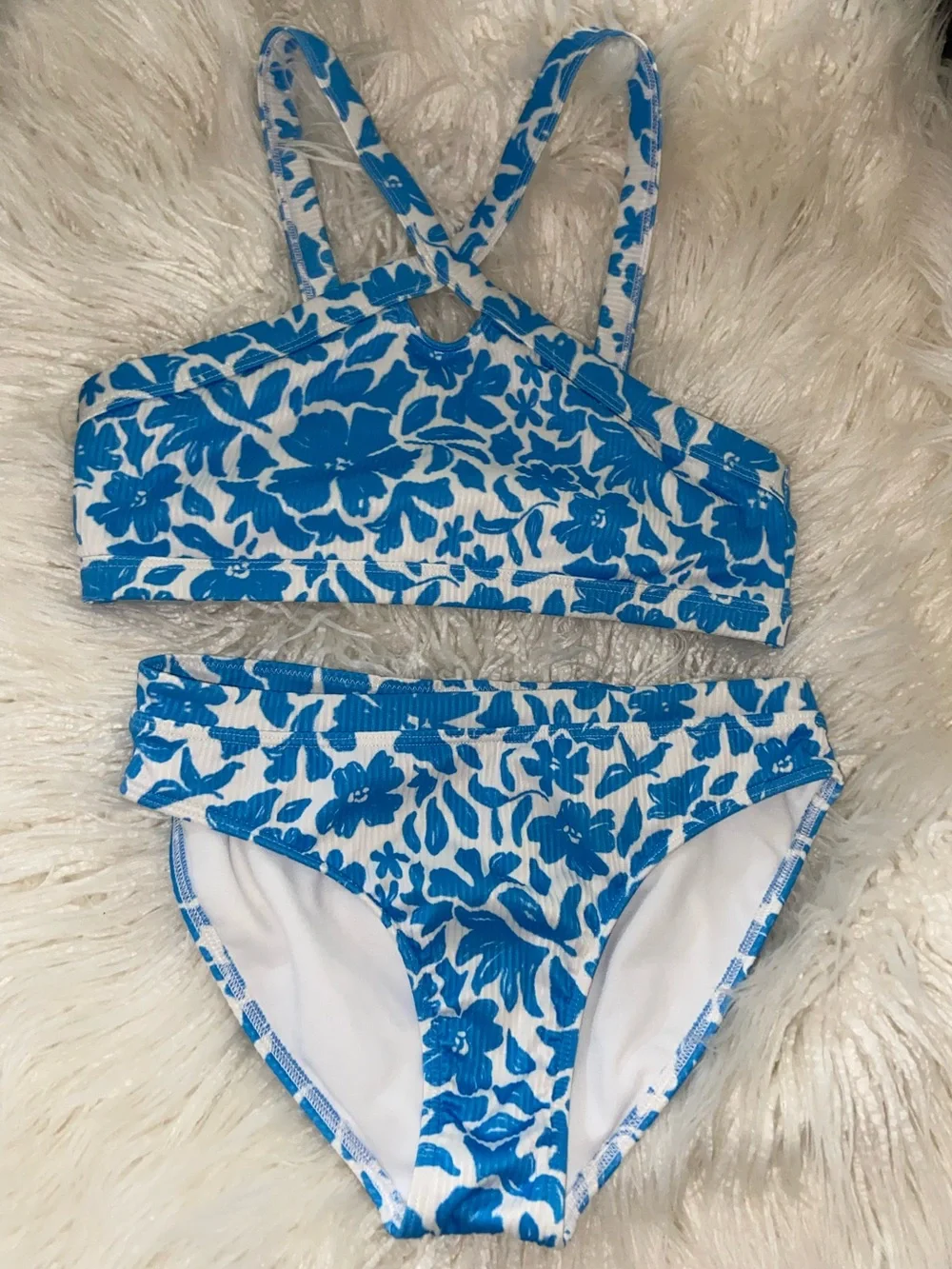 abercrombie kids Blue & White Floral Two-Piece Swim Set